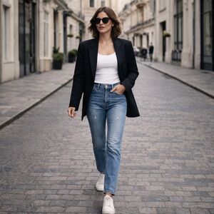 AGOLDE JEANE Straight Leg Jeans Distressed Mid Rise Blue 30